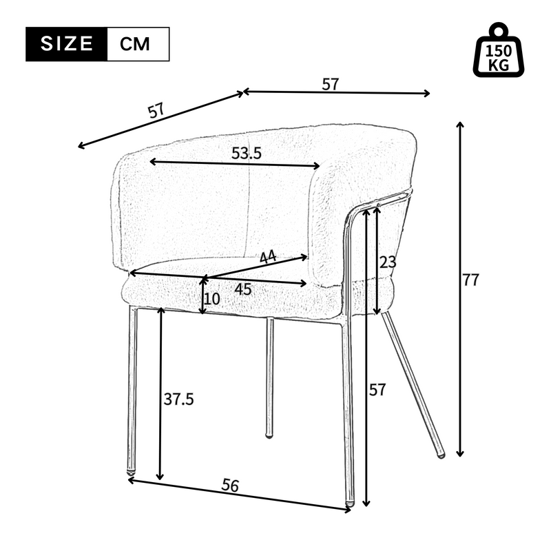 Chaise de salle à manger, chaise coiffeuse tissu bouclé beige, avec pieds métalliques dorés PETALVEIN