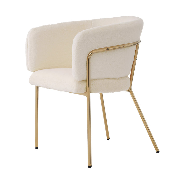 Chaise de salle à manger, chaise coiffeuse tissu bouclé beige, avec pieds métalliques dorés PETALVEIN