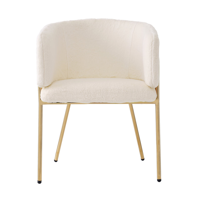 Chaise de salle à manger, chaise coiffeuse tissu bouclé beige, avec pieds métalliques dorés PETALVEIN
