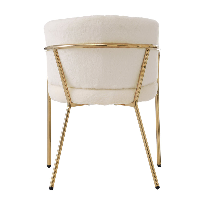 Chaise de salle à manger, chaise coiffeuse tissu bouclé beige, avec pieds métalliques dorés PETALVEIN