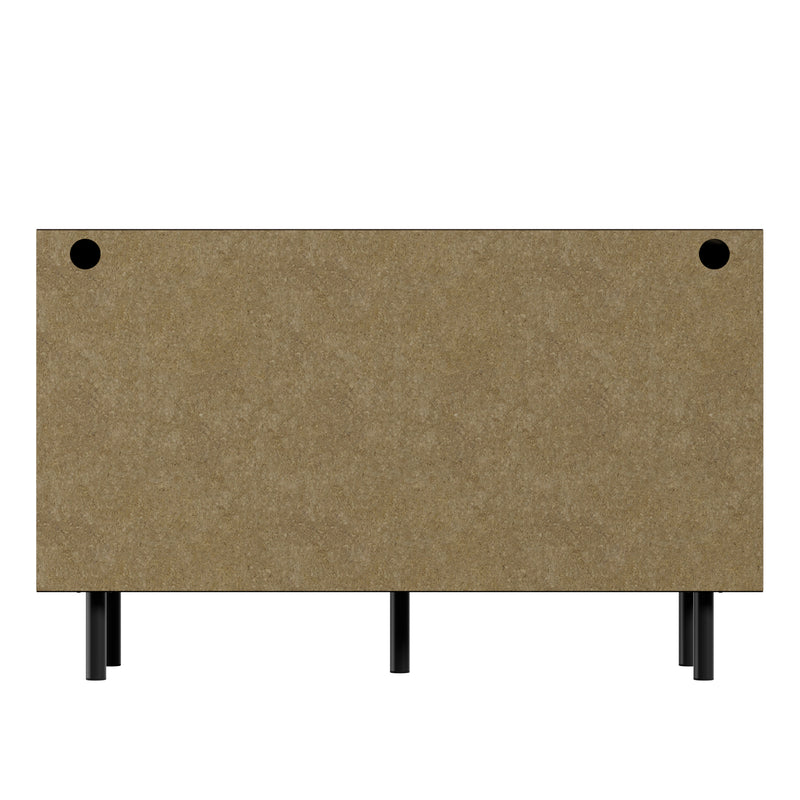 Buffet bois noyer à 6 tiroirs avec poignées en rotin et pieds en métal PETIOLAR