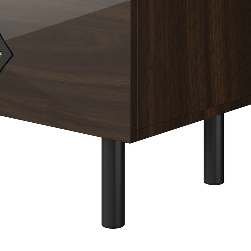 Buffet bois noyer à 6 tiroirs avec poignées en rotin et pieds en métal PETIOLAR