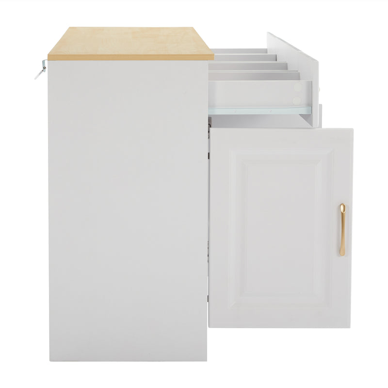 Buffet blanc fermier effet bois 4 tiroirs 4 portes PHECHEANS