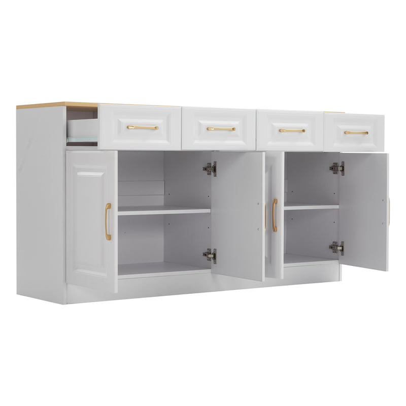 Buffet blanc fermier effet bois 4 tiroirs 4 portes PHECHEANS