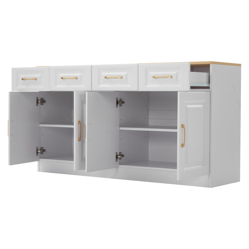 Buffet blanc fermier effet bois 4 tiroirs 4 portes PHECHEANS