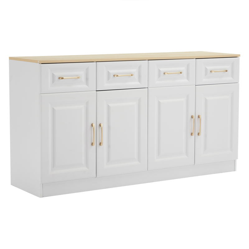 Buffet blanc fermier effet bois 4 tiroirs 4 portes PHECHEANS