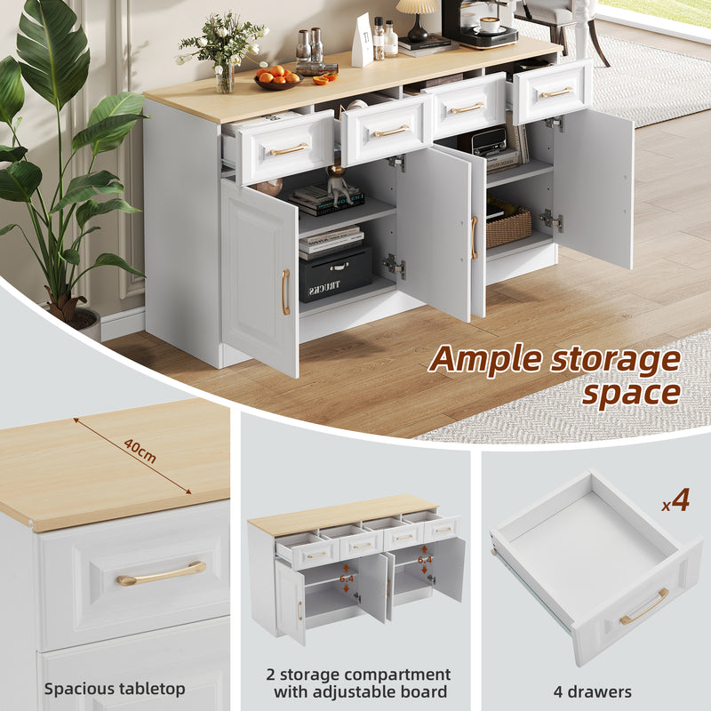 Buffet blanc fermier effet bois 4 tiroirs 4 portes PHECHEANS