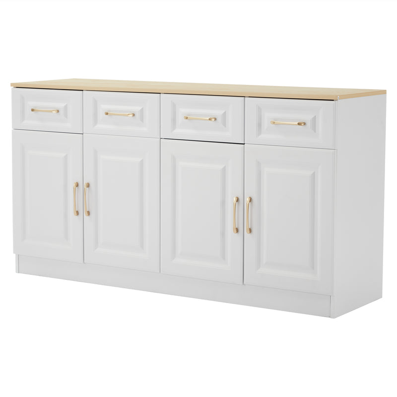 Buffet blanc fermier effet bois 4 tiroirs 4 portes PHECHEANS