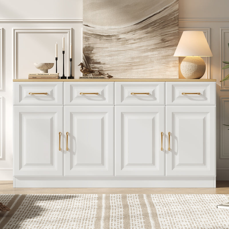 Buffet blanc fermier effet bois 4 tiroirs 4 portes PHECHEANS