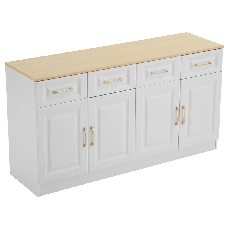 Buffet blanc fermier effet bois 4 tiroirs 4 portes PHECHEANS