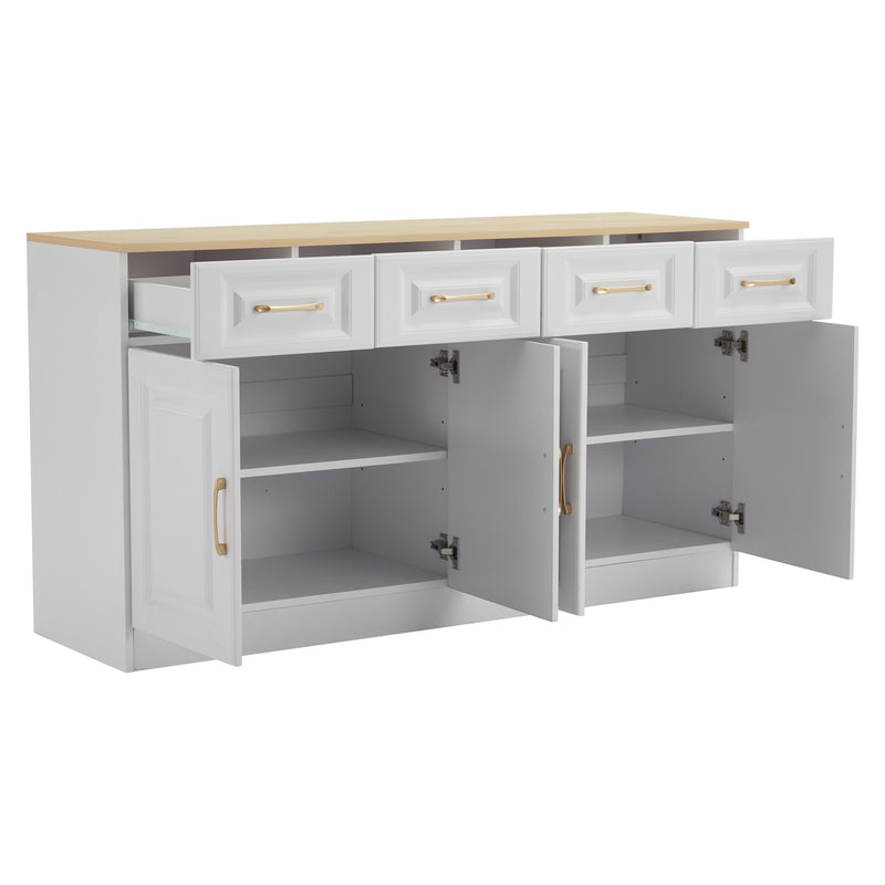 Buffet blanc fermier effet bois 4 tiroirs 4 portes PHECHEANS