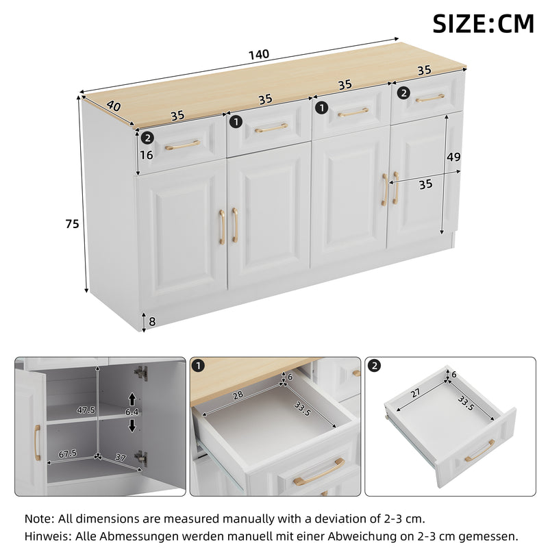 Buffet blanc fermier effet bois 4 tiroirs 4 portes PHECHEANS