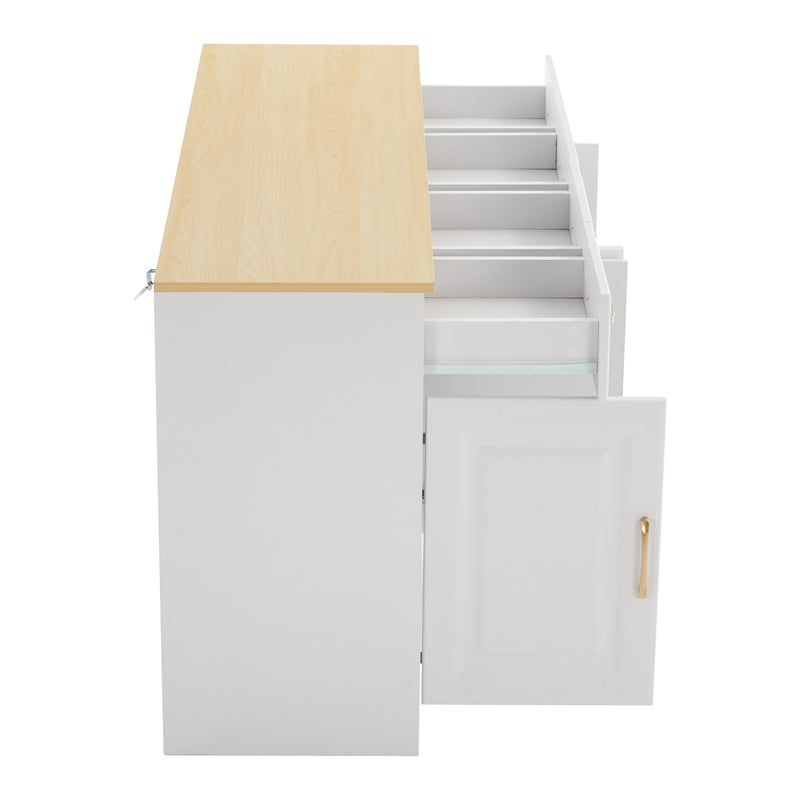 Buffet blanc fermier effet bois 4 tiroirs 4 portes PHECHEANS