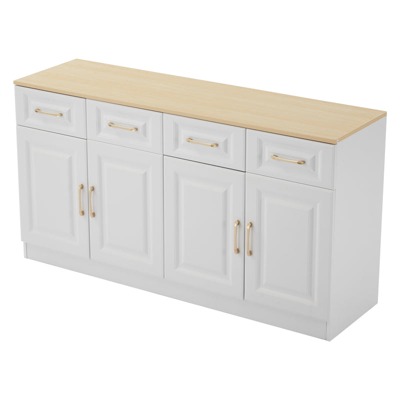 Buffet blanc fermier effet bois 4 tiroirs 4 portes PHECHEANS