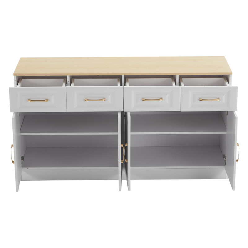 Buffet blanc fermier effet bois 4 tiroirs 4 portes PHECHEANS