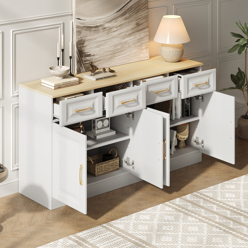 Buffet blanc fermier effet bois 4 tiroirs 4 portes PHECHEANS