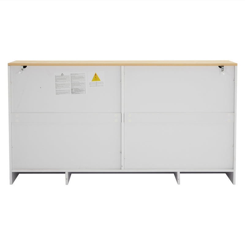 Buffet blanc fermier effet bois 4 tiroirs 4 portes PHECHEANS