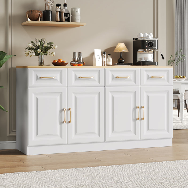 Buffet blanc fermier effet bois 4 tiroirs 4 portes PHECHEANS