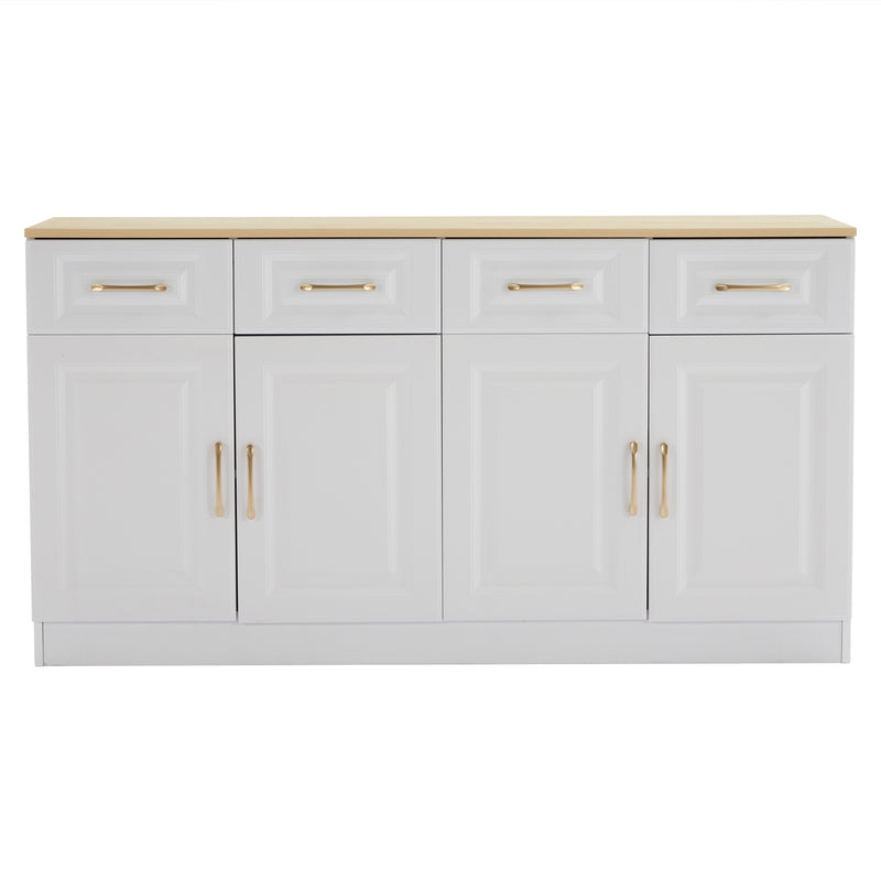 Buffet blanc fermier effet bois 4 tiroirs 4 portes PHECHEANS