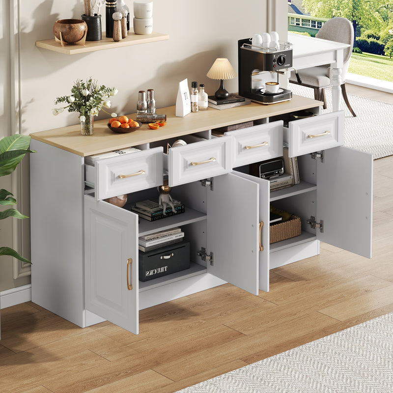 Buffet blanc fermier effet bois 4 tiroirs 4 portes PHECHEANS