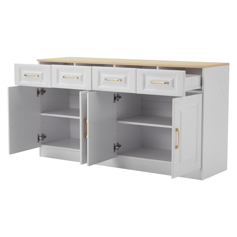 Buffet blanc fermier effet bois 4 tiroirs 4 portes PHECHEANS