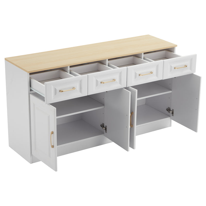 Buffet blanc fermier effet bois 4 tiroirs 4 portes PHECHEANS