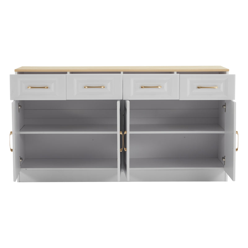 Buffet blanc fermier effet bois 4 tiroirs 4 portes PHECHEANS