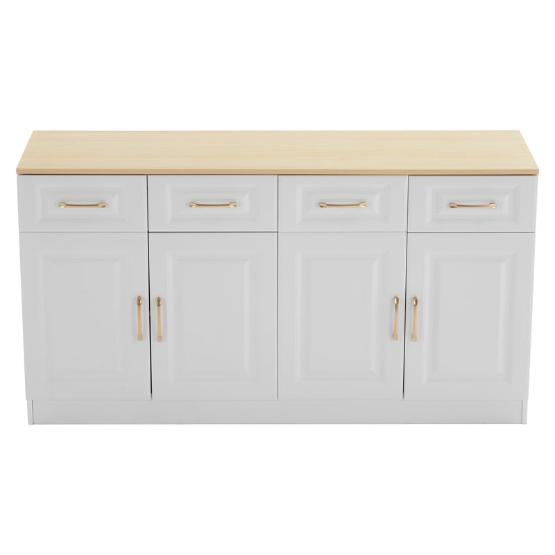 Buffet blanc fermier effet bois 4 tiroirs 4 portes PHECHEANS