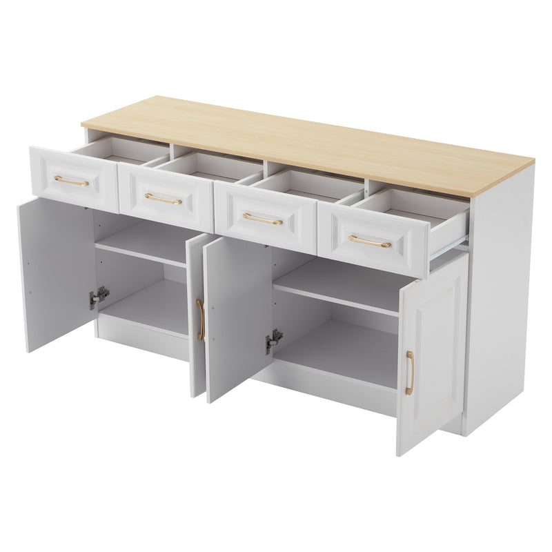 Buffet blanc fermier effet bois 4 tiroirs 4 portes PHECHEANS
