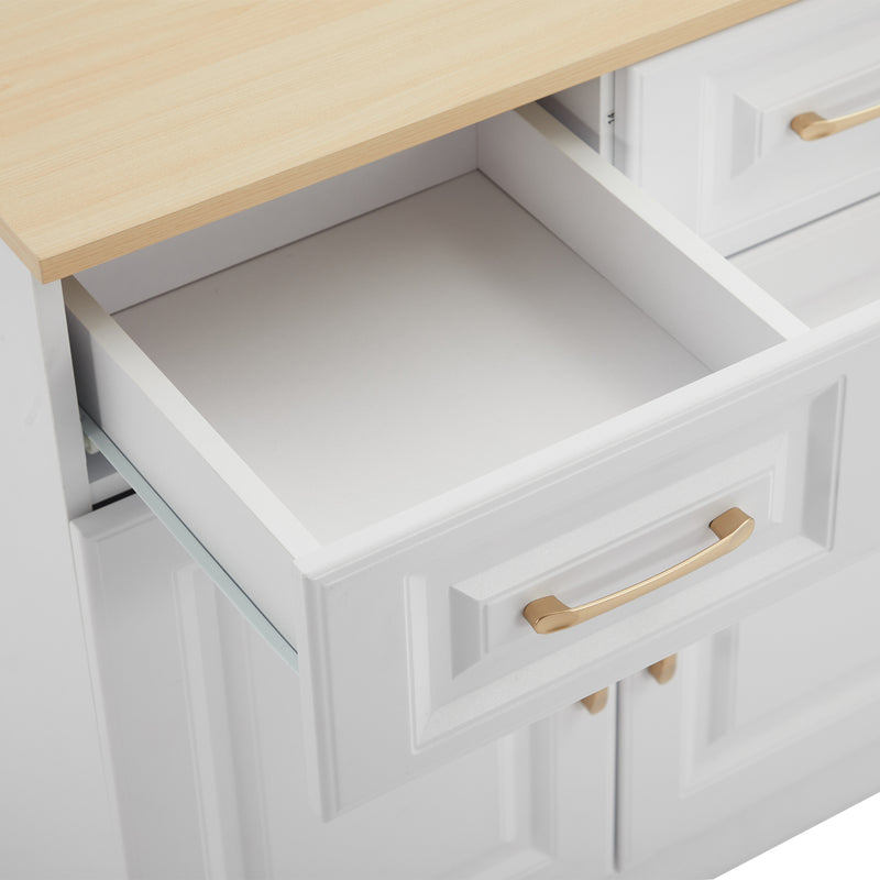 Buffet blanc fermier effet bois 4 tiroirs 4 portes PHECHEANS