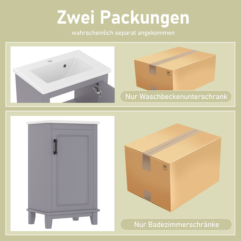 Meuble vasque gris sur pied, vasque blanc céramique (robinet non inclus) PHOCIDS