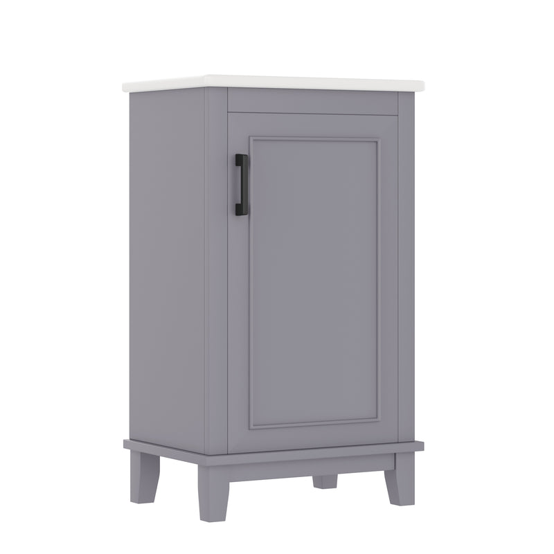 Meuble vasque gris sur pied, vasque blanc céramique (robinet non inclus) PHOCIDS