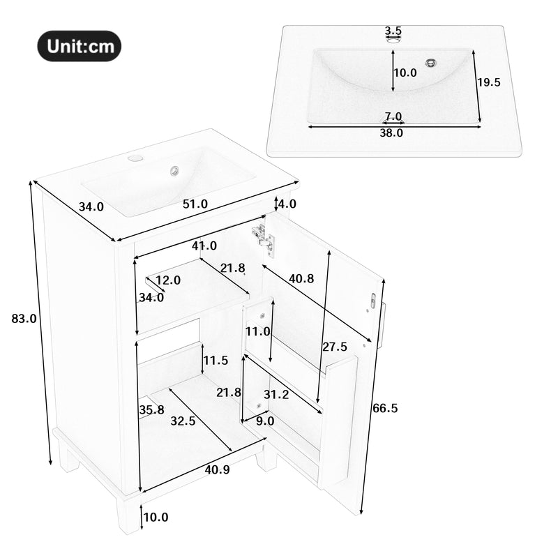 Meuble vasque gris sur pied, vasque blanc céramique (robinet non inclus) PHOCIDS