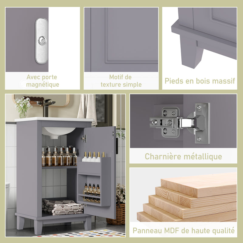 Meuble vasque gris sur pied, vasque blanc céramique (robinet non inclus) PHOCIDS