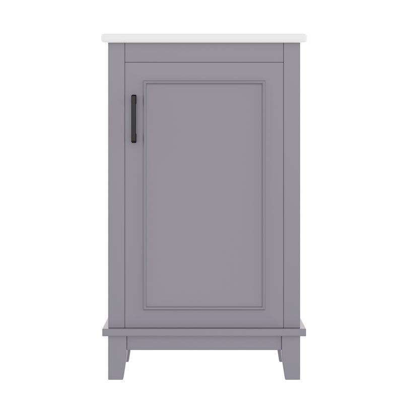 Meuble vasque gris sur pied, vasque blanc céramique (robinet non inclus) PHOCIDS