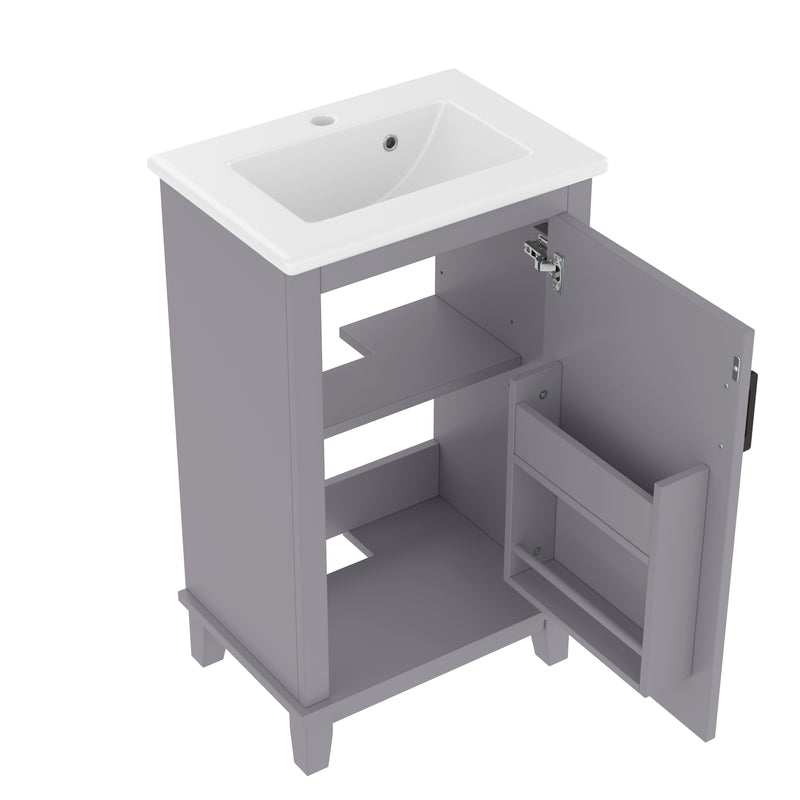 Meuble vasque gris sur pied, vasque blanc céramique (robinet non inclus) PHOCIDS