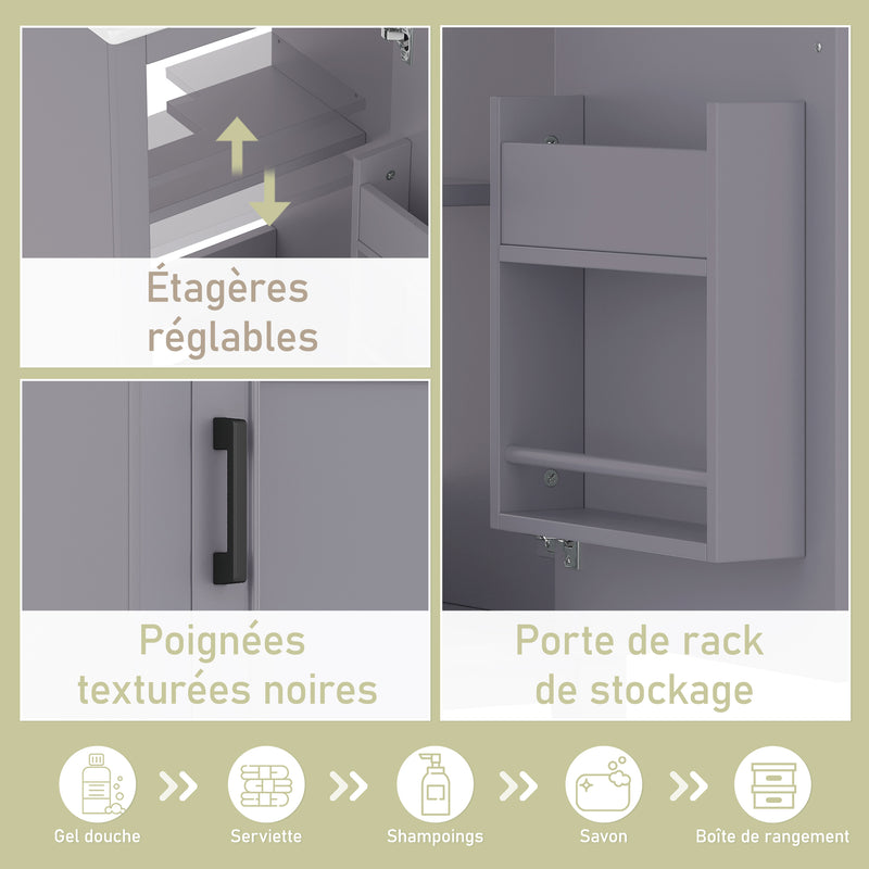 Meuble vasque gris sur pied, vasque blanc céramique (robinet non inclus) PHOCIDS