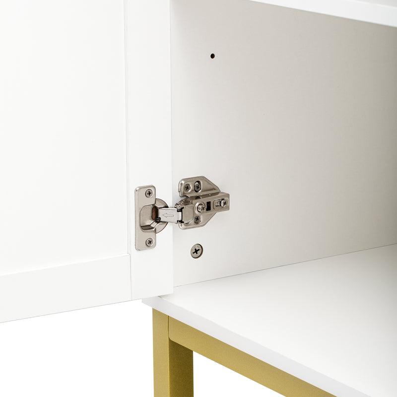 Buffet blanc moderne 3 portes avec plateau effet marbre et pieds métalliques dorés PHULPHAIX