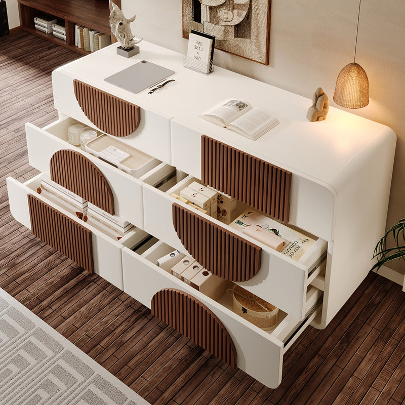 Buffet moderne bicolore blanc à 6 tiroirs avec design d&