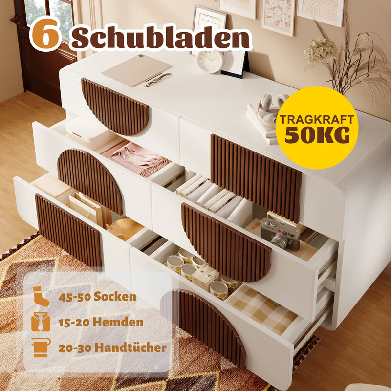 Buffet moderne bicolore blanc à 6 tiroirs avec design d&