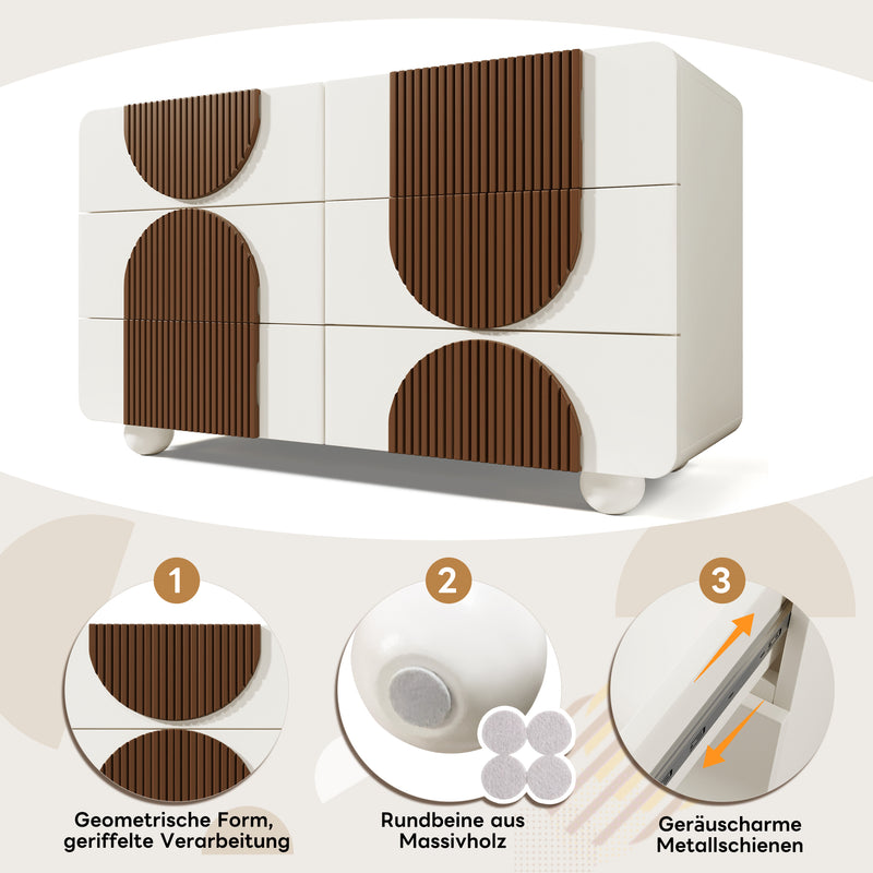 Buffet moderne bicolore blanc à 6 tiroirs avec design d&