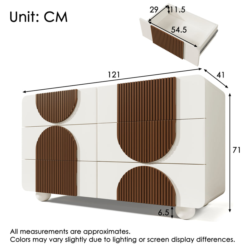 Buffet moderne bicolore blanc à 6 tiroirs avec design d&