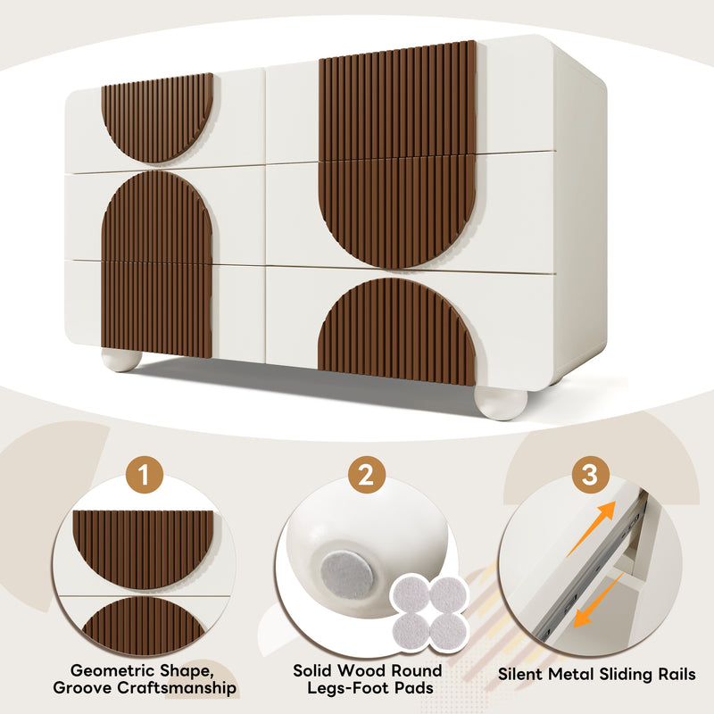 Buffet moderne bicolore blanc à 6 tiroirs avec design d&