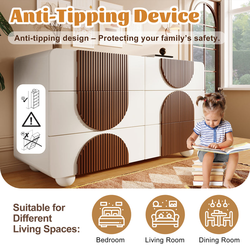 Buffet moderne bicolore blanc à 6 tiroirs avec design d&