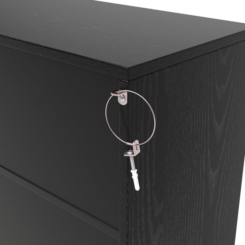 Buffet noir à texture gaufrée effet bois 4 portes style luxe accent doré POLLENBASK