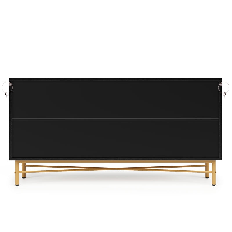 Buffet noir à texture gaufrée effet bois 4 portes style luxe accent doré POLLENBASK