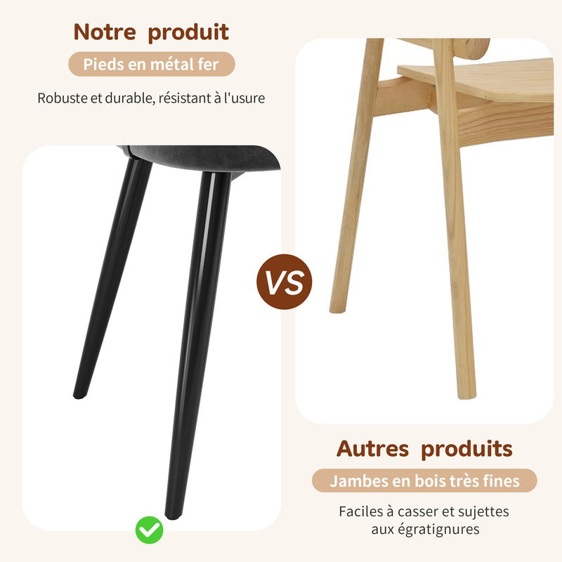 Lot de 2 chaises de salle à manger velours gris et dossier en rotin, pieds en métal noir POLLENBASKET
