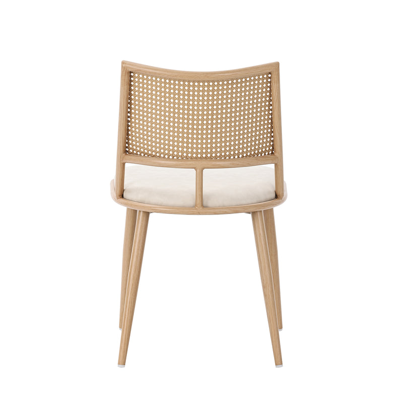 Lot de 4 chaises de salle à manger PU beige dossier en rotin tressé PECTIN