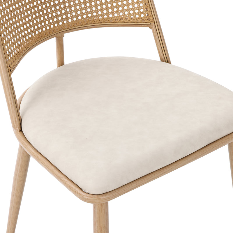 Lot de 4 chaises de salle à manger PU beige dossier en rotin tressé PECTIN