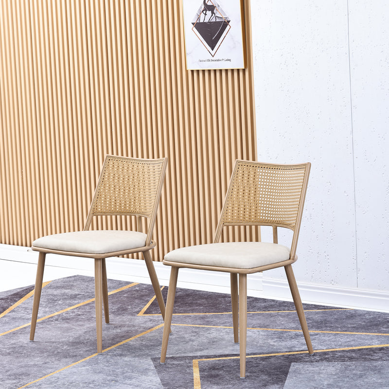Lot de 2 chaises de salle à manger PU beige dossier en rotin tressé POLYPEPT